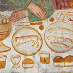 Detail eines Freskos des Letzten Abendmahls in Anzù di Feltre
