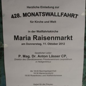 Hinweiszettel Wallfahrtskirche Maria Raisenmarkt