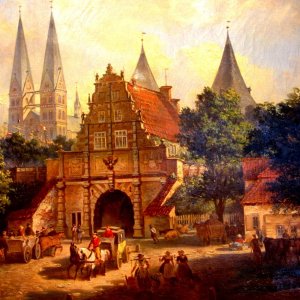 Alte Ansicht von Lübeck-Gemälde im Holstentormuseum