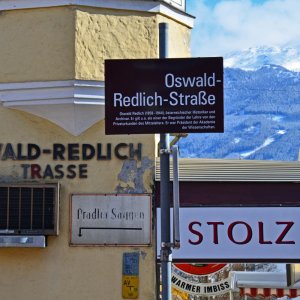 Strassenschilder, Innsbruck, Pradler Saggen, Oswald Redlich