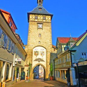 Oberer Torturm der Marbacher Stadtbefestigung. Wahrzeichen der Stadt.