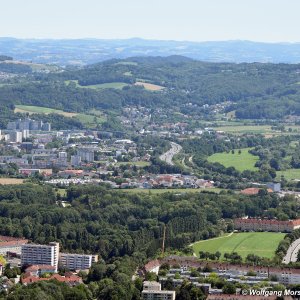 Blick auf Urfahr und Dornach in Linz vom Pöstlingberg