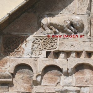 Giebeldetail des Ostwand von St. Johannes in Laas, Vinschgau