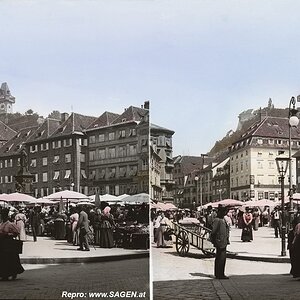 Graz Hauptplatz mit Uhrturm, Stereofoto