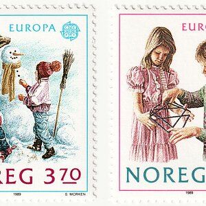 Briefmarken Norwegen 1989: Schneemann und Fadenspiel