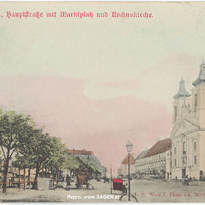 Wien III., Hauptstraße mit Marktplatz und Rochuskirche