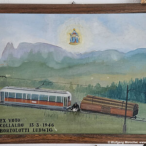 Maria Weißenstein, Votivbild Bahnunfall Klobenstein, Rittner Bahn 1946