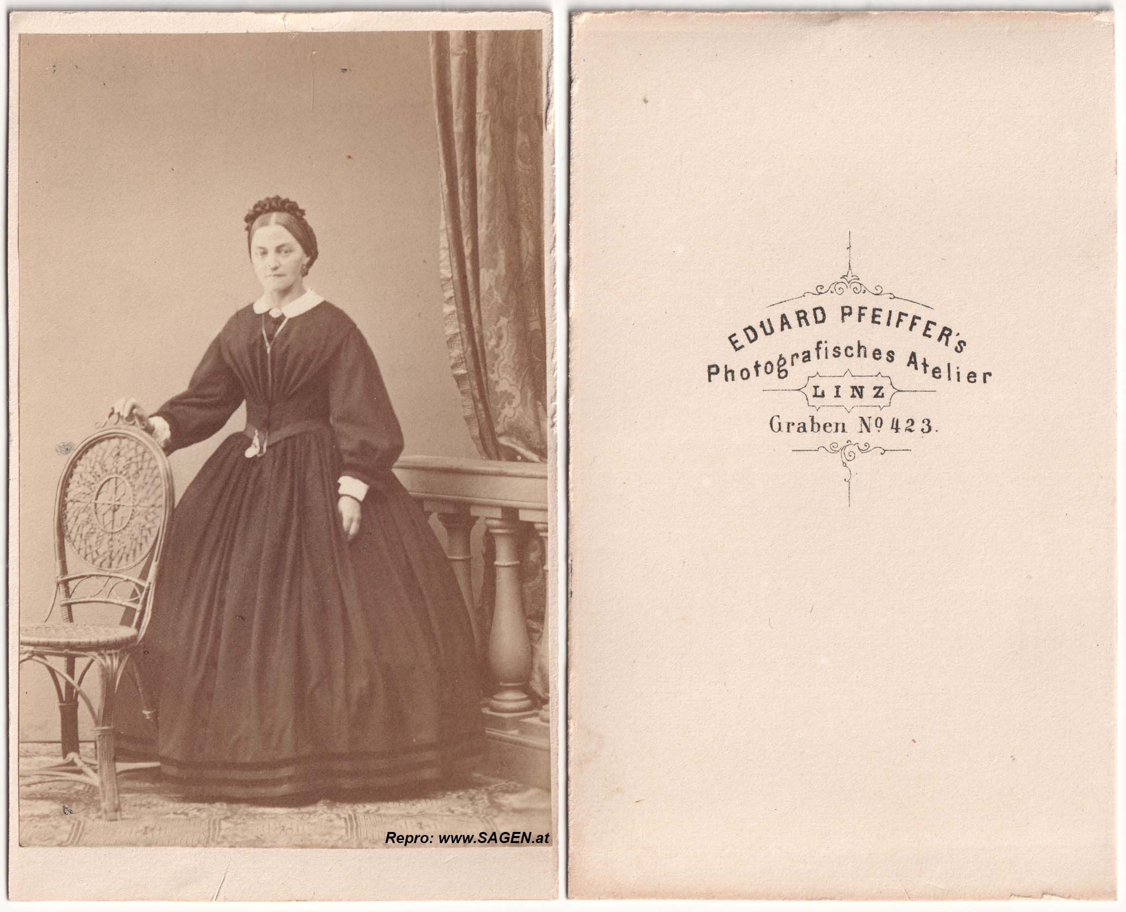 Atelierporträt einer Dame, Eduard Pfeiffer's Photografisches Atelier, 1860er Jahre