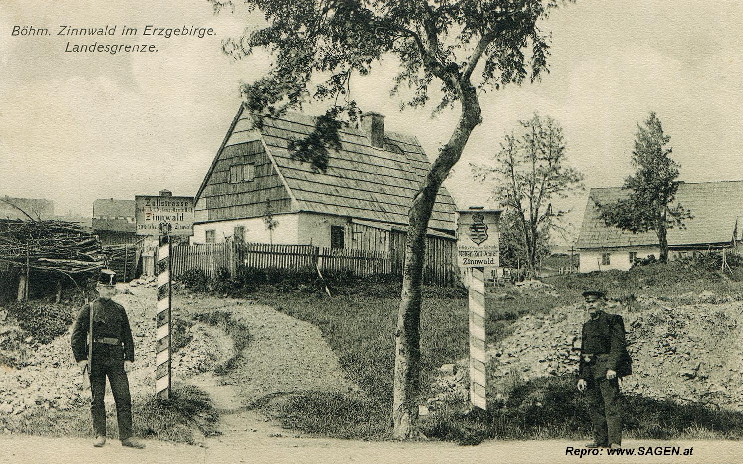 Böhm. Zinnwald im Erzgebirge. Landesgrenze.