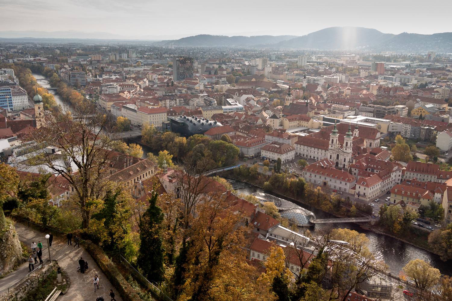 Blick vom Schloßberg auf Graz und die Mur