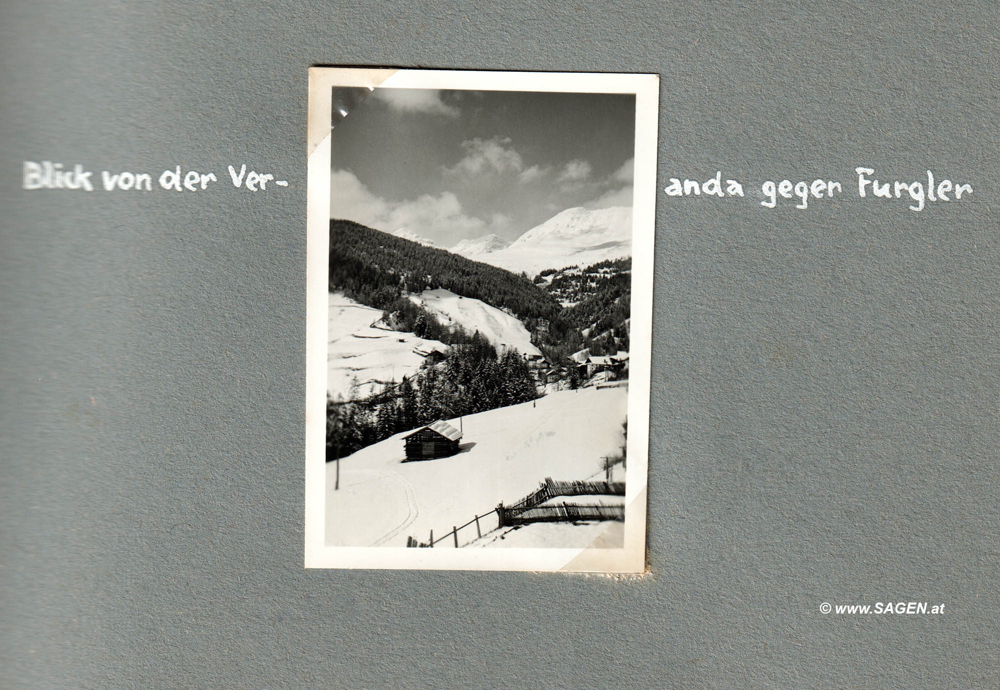 Blick von der Veranda gegen Furgler (Schi-Urlaub 1936 in Serfaus, Tirol)