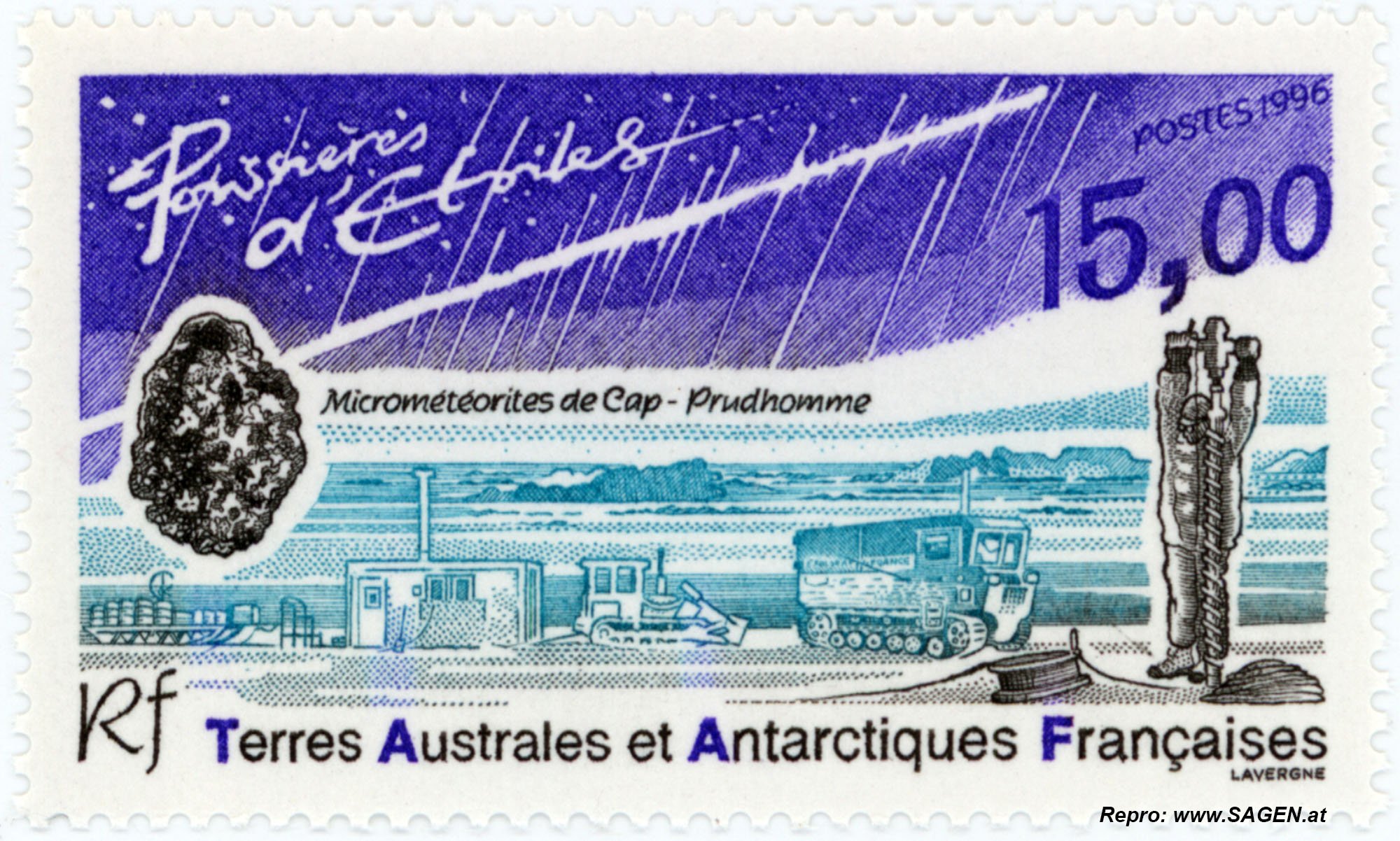 Briefmarke Mikrometeoriten, Frankreich 1996