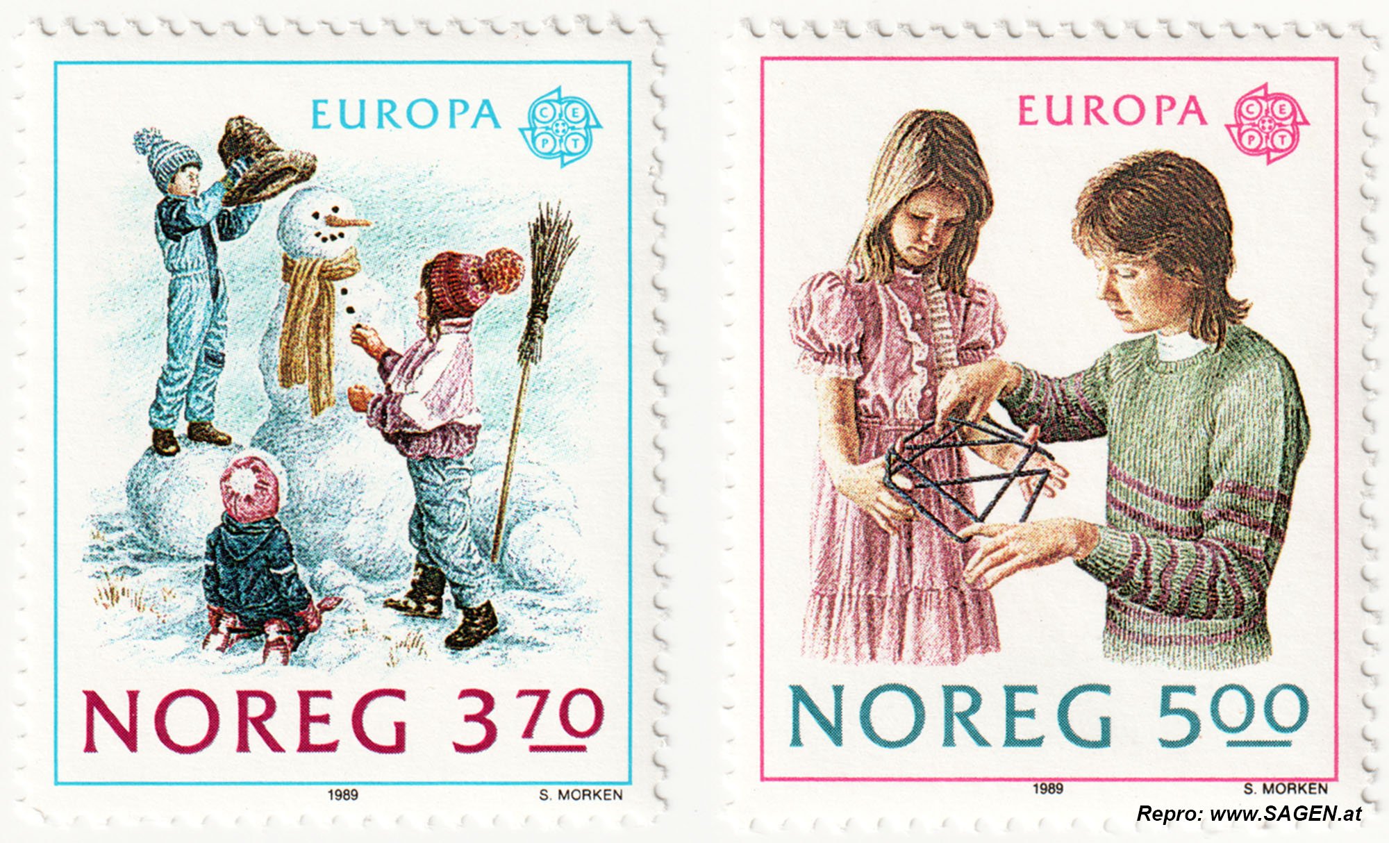 Briefmarken Norwegen 1989: Schneemann und Fadenspiel