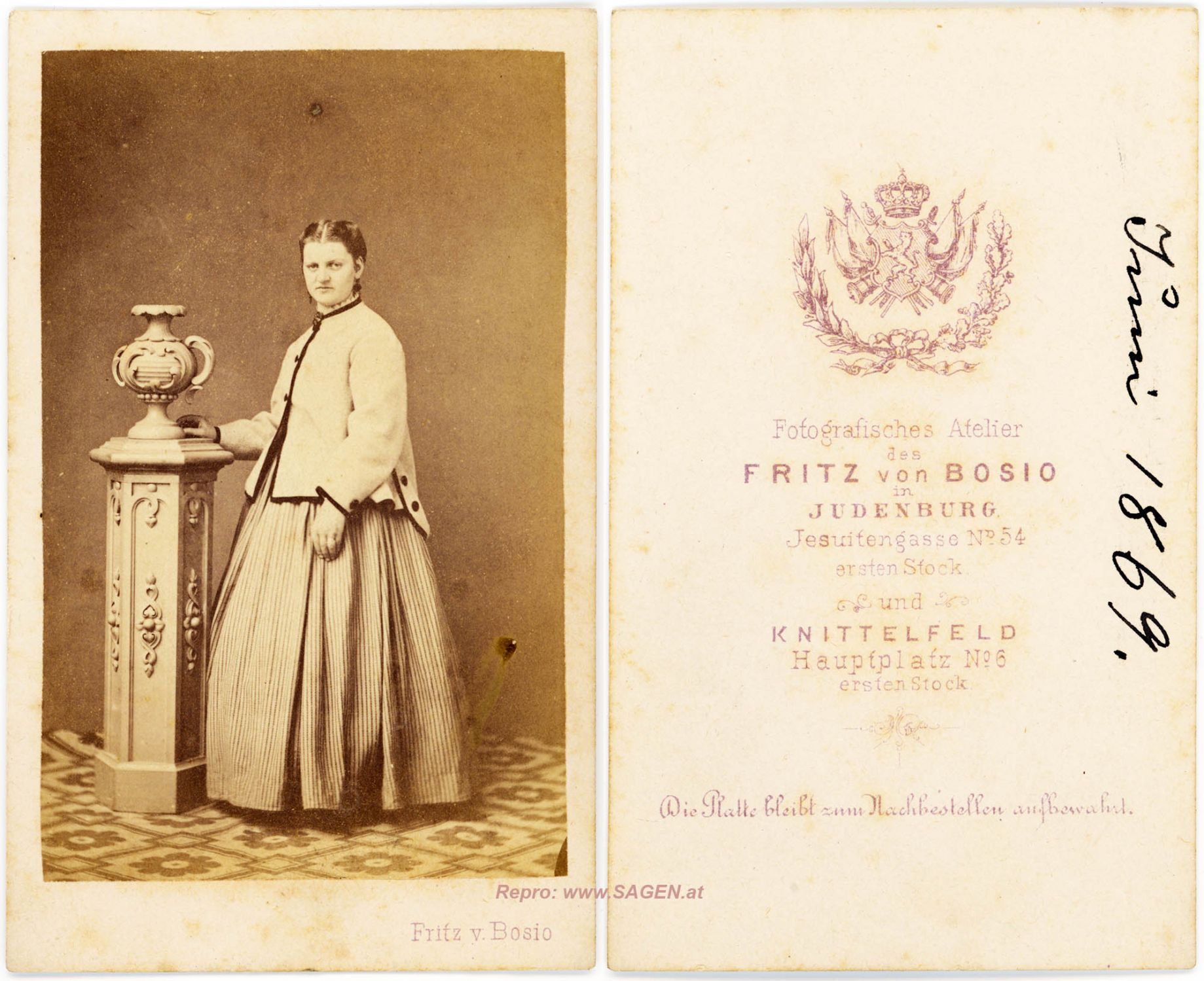 CdV-Damenporträt, Fritz von Bosio, Judenburg