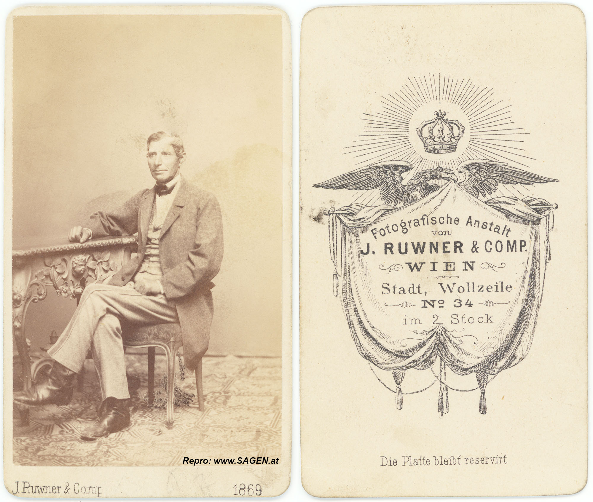 CdV Porträt eines Herrn, Atelier J. Ruwner & Comp. Wien 1869