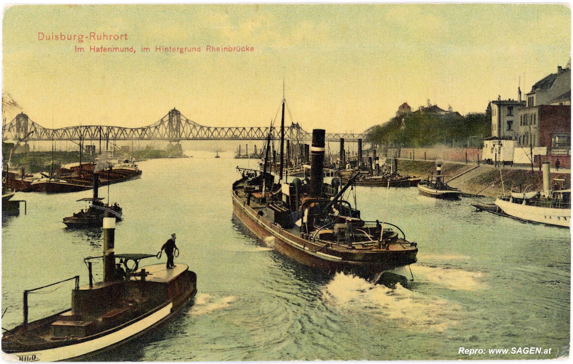 Duisburg - Ruhrort. Im Hafenmund, im Hintergrund Rheinbrücke