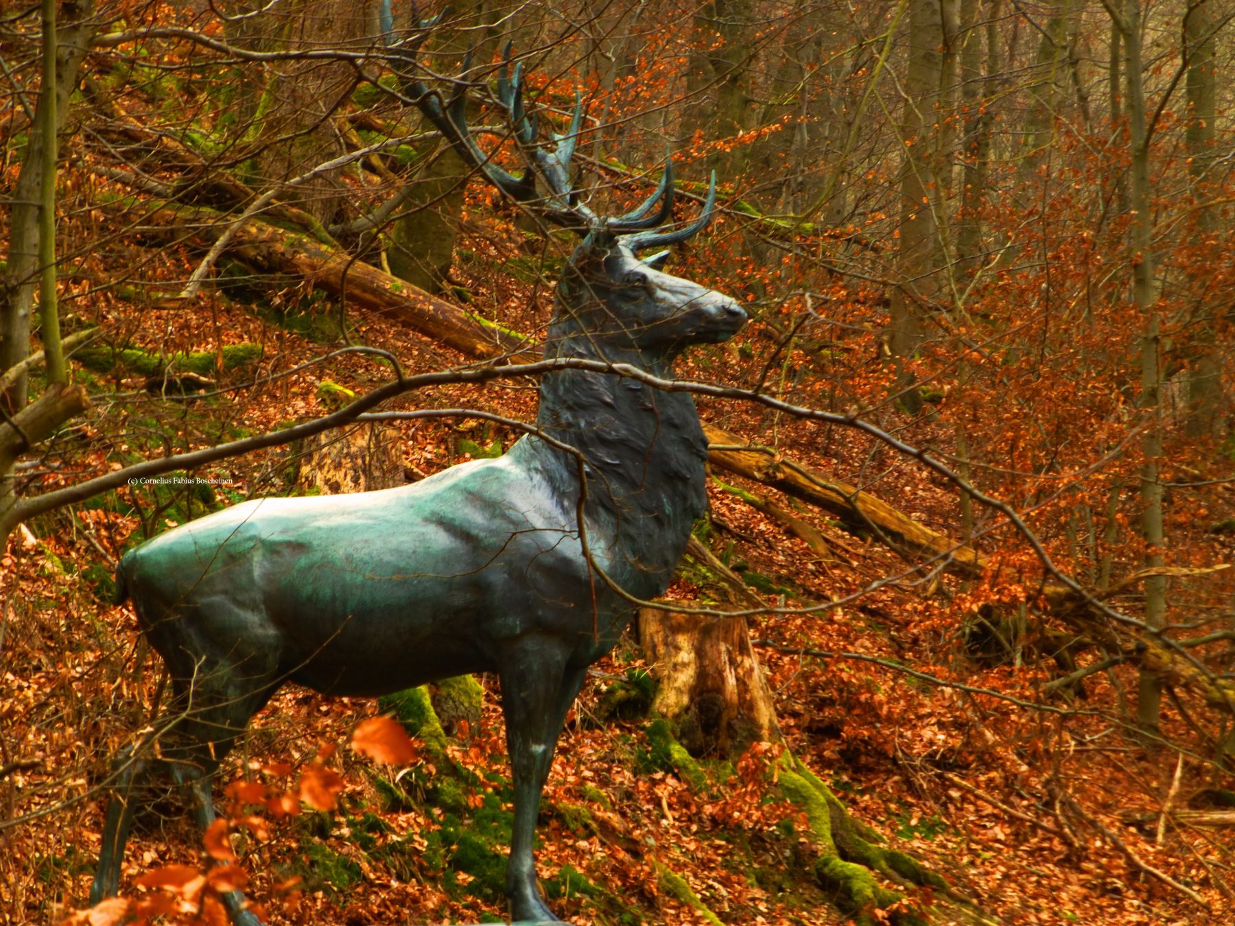 Ehrwürdiges Hirschdenkmal bei Stolberg im Südharz.