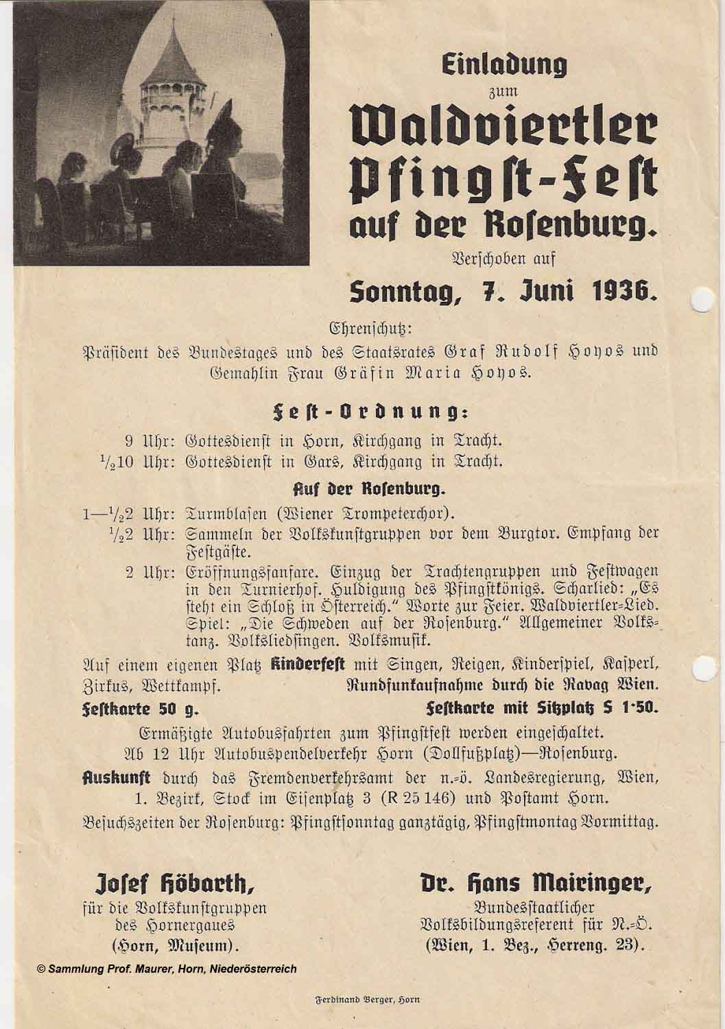 Einladung vom 7. Juni 1936 auf die Rosenburg