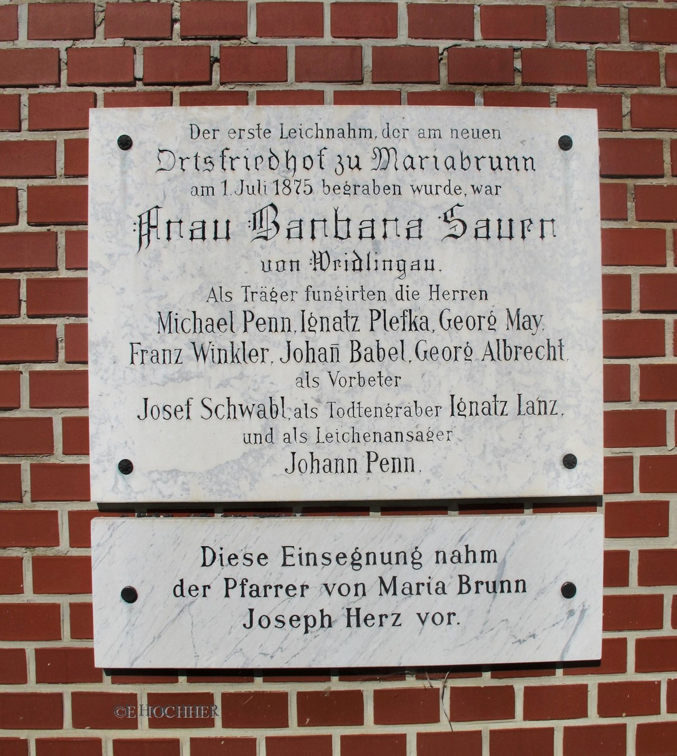 Gedenktafel Friedhof Hadersdorf-Weidlingau