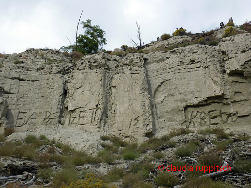 Graffiti auf Stein im Okanagan Valley, BC, Kanada