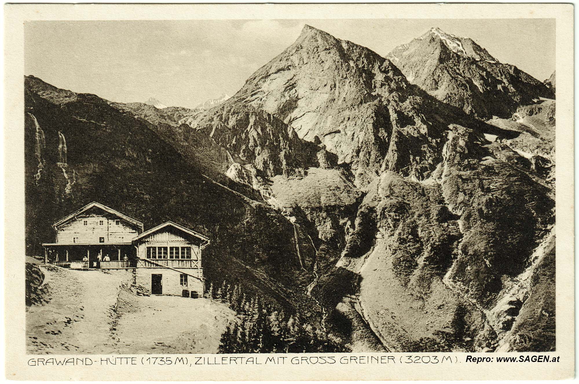 Grawandhütte Zillertal mit Großem Greiner um 1920