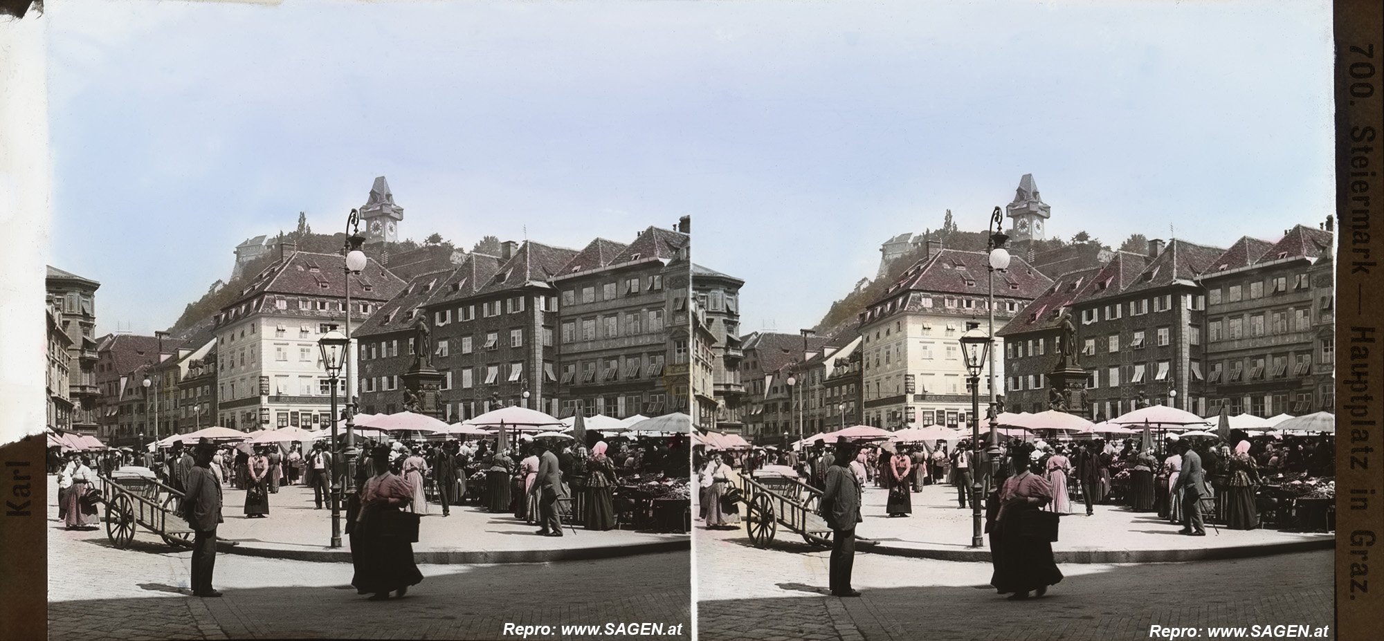 Graz Hauptplatz mit Uhrturm, Stereofoto