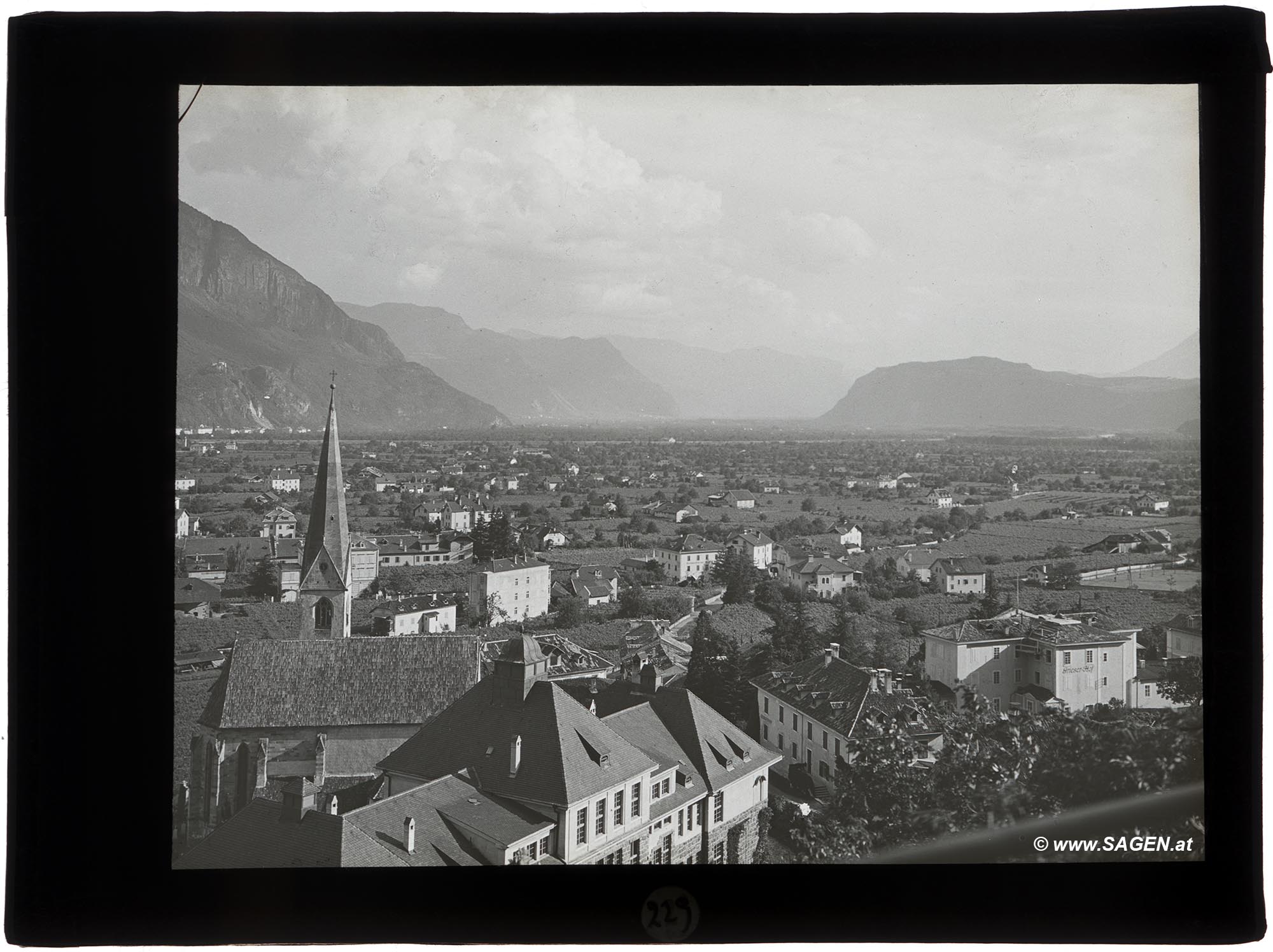 Gries bei Bozen, historische Ansicht - Glasdia schwarz-weiß frühes 20. Jahrhundert