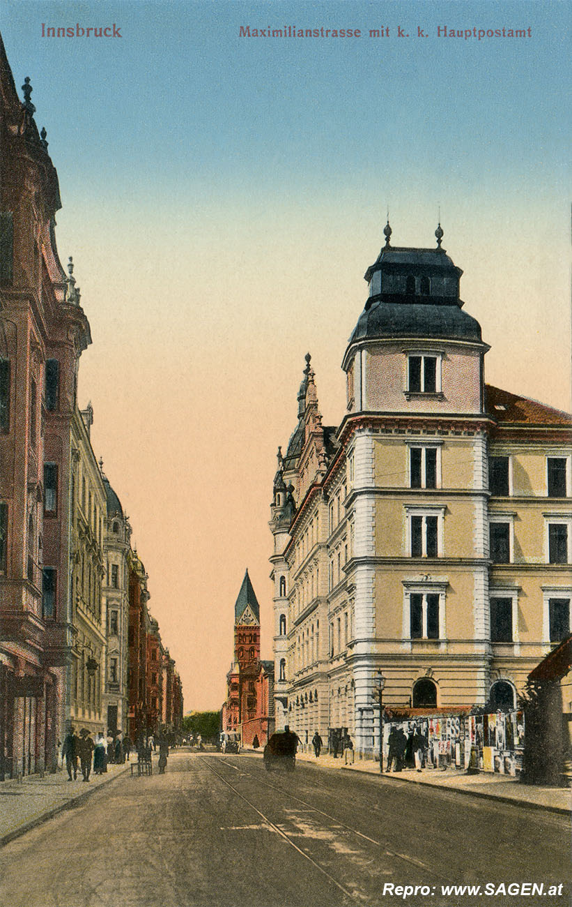 Innsbruck Maximilianstraße mit k.k. Hauptpostamt