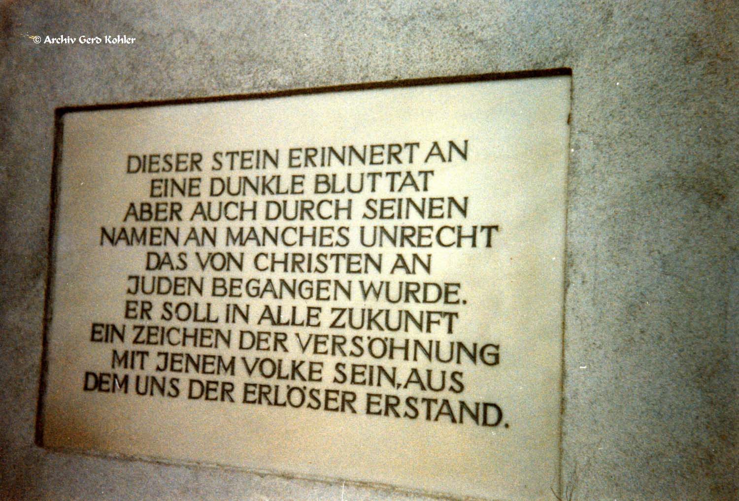 Judenstein, Inschrift 1987