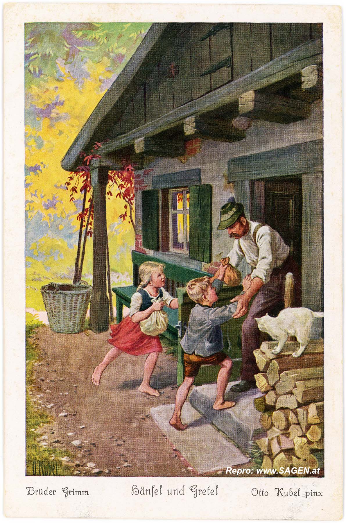 Künstlerkarte Brüder Grimm, Hänsel und Gretel - Otto Kubel