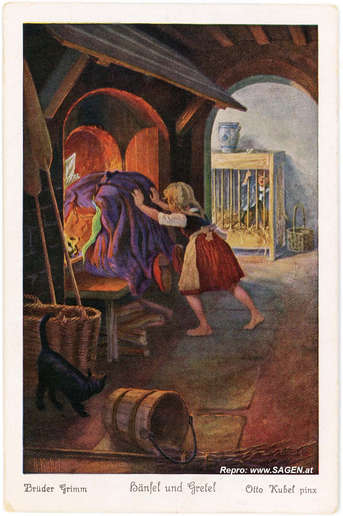 Künstlerkarte Brüder Grimm, Hänsel und Gretel - Otto Kubel