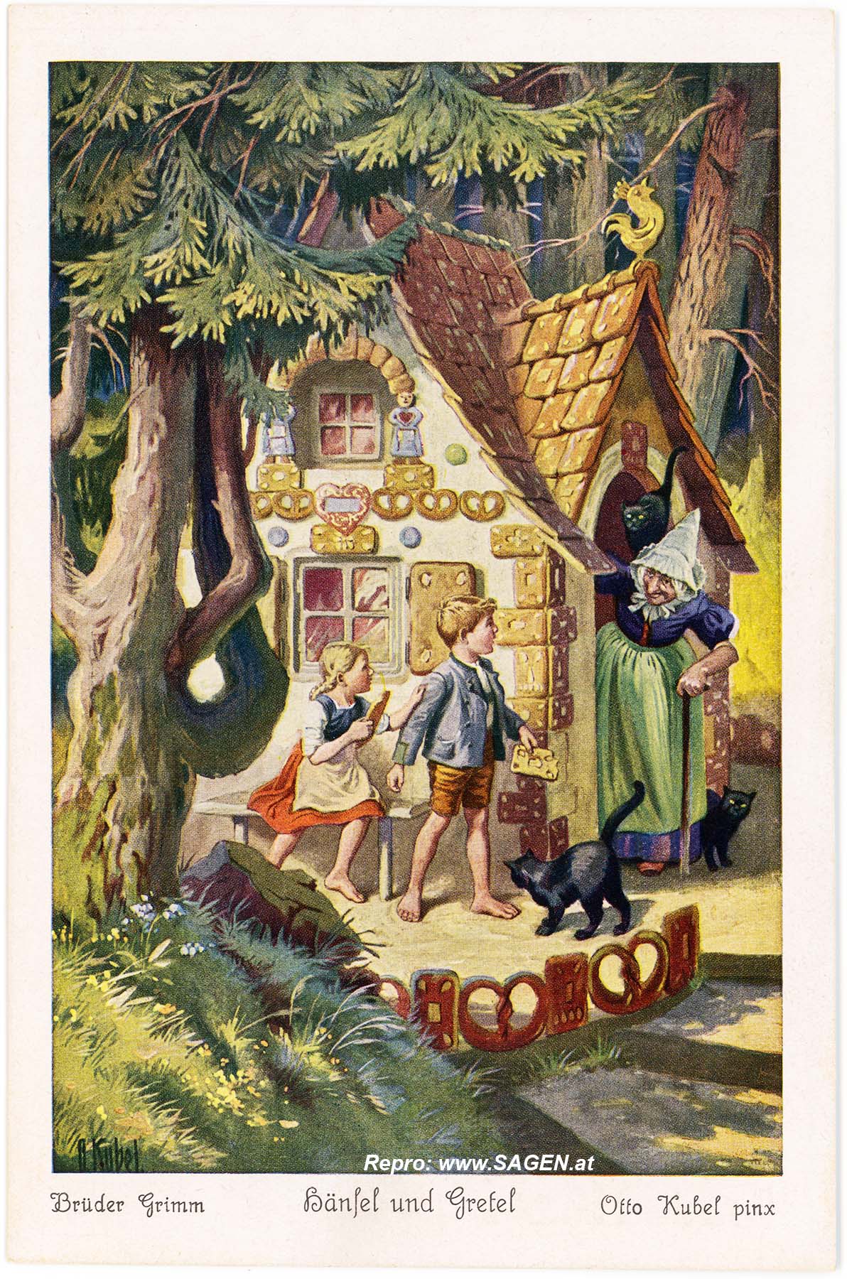 Künstlerkarte Brüder Grimm, Hänsel und Gretel - Otto Kubel