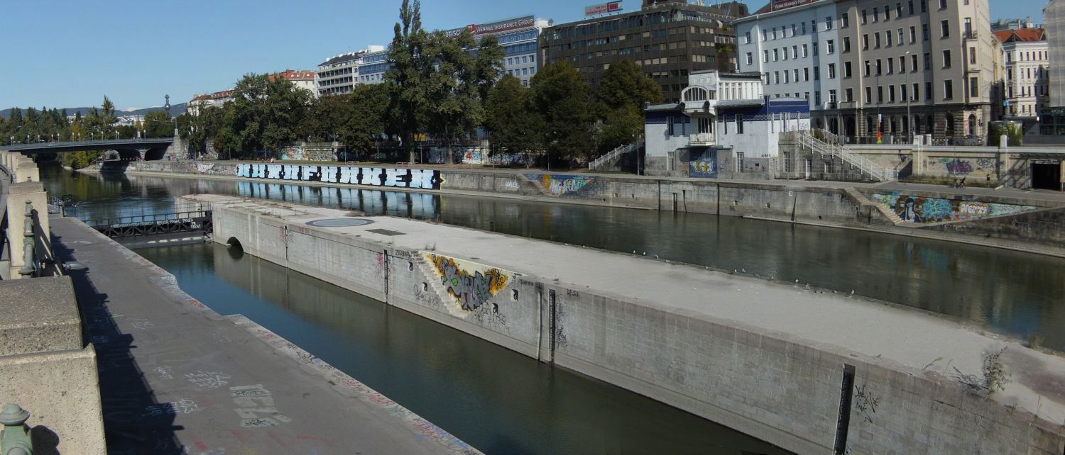 Kaiserbadschleuse und Schützenhaus am Wiener Donaukanal, Otto Wagner