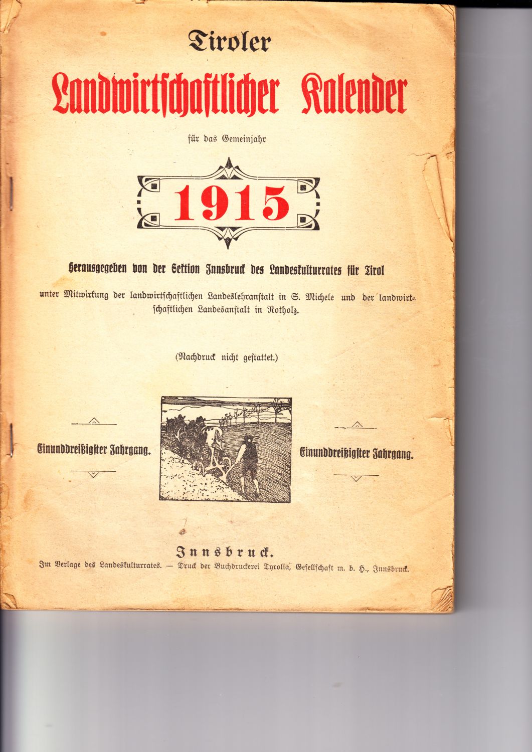 Kalender Landwirtschaft Tirol 1915