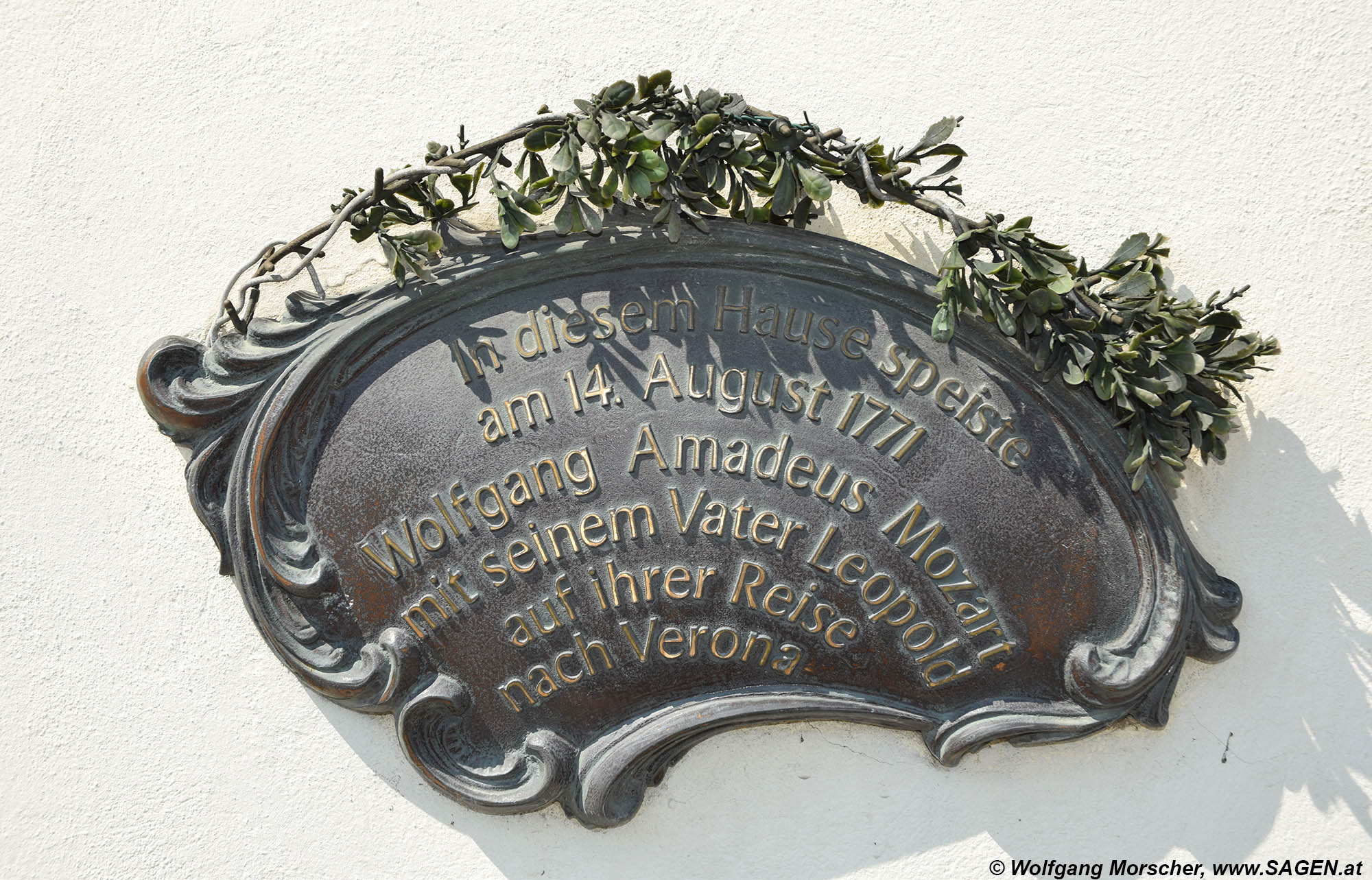 Kundl Posthof - Gedenktafel Speise Wolfgang Amadeus Mozart