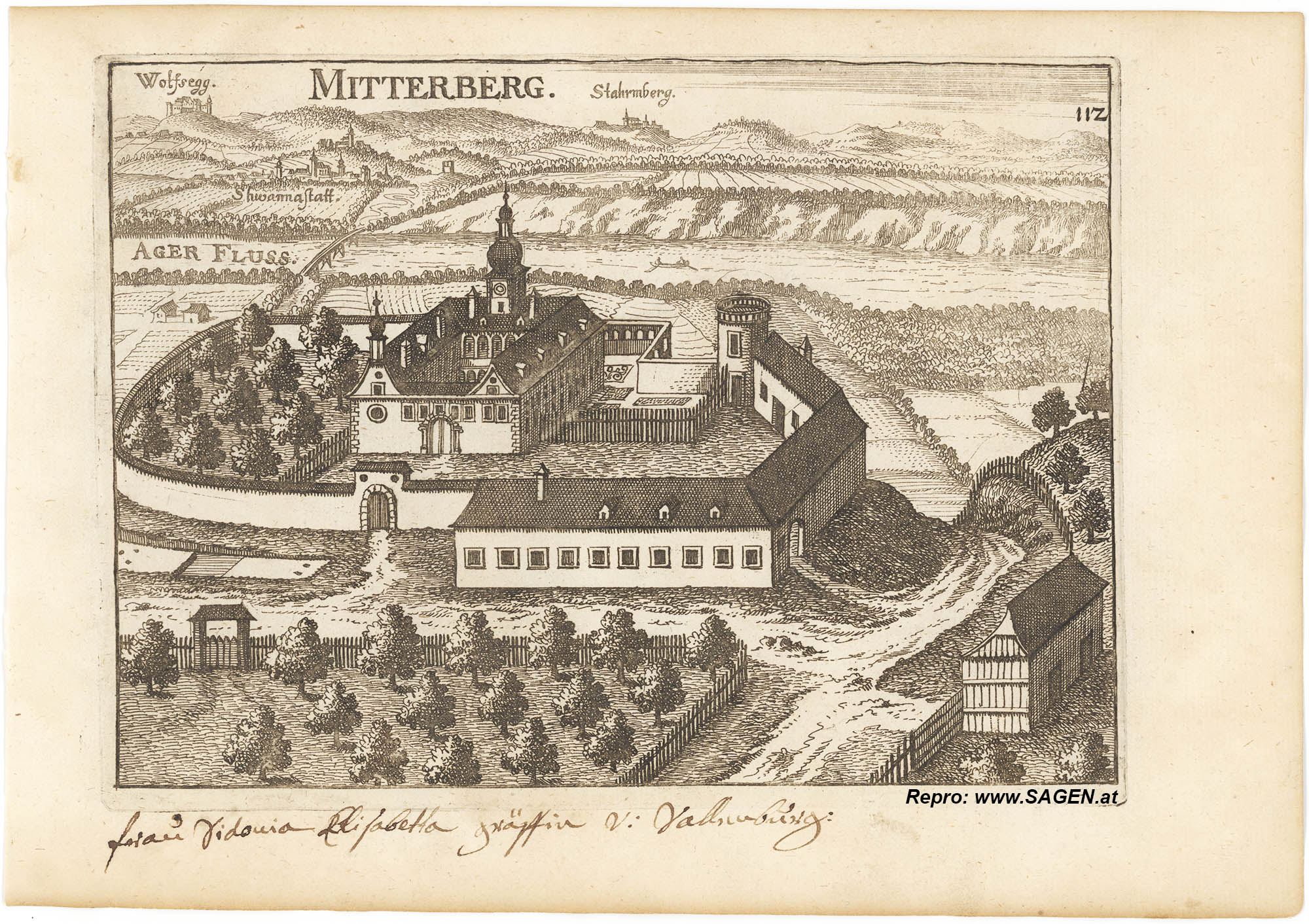 Kupferstich Schloss Mitterberg, Rüstorf