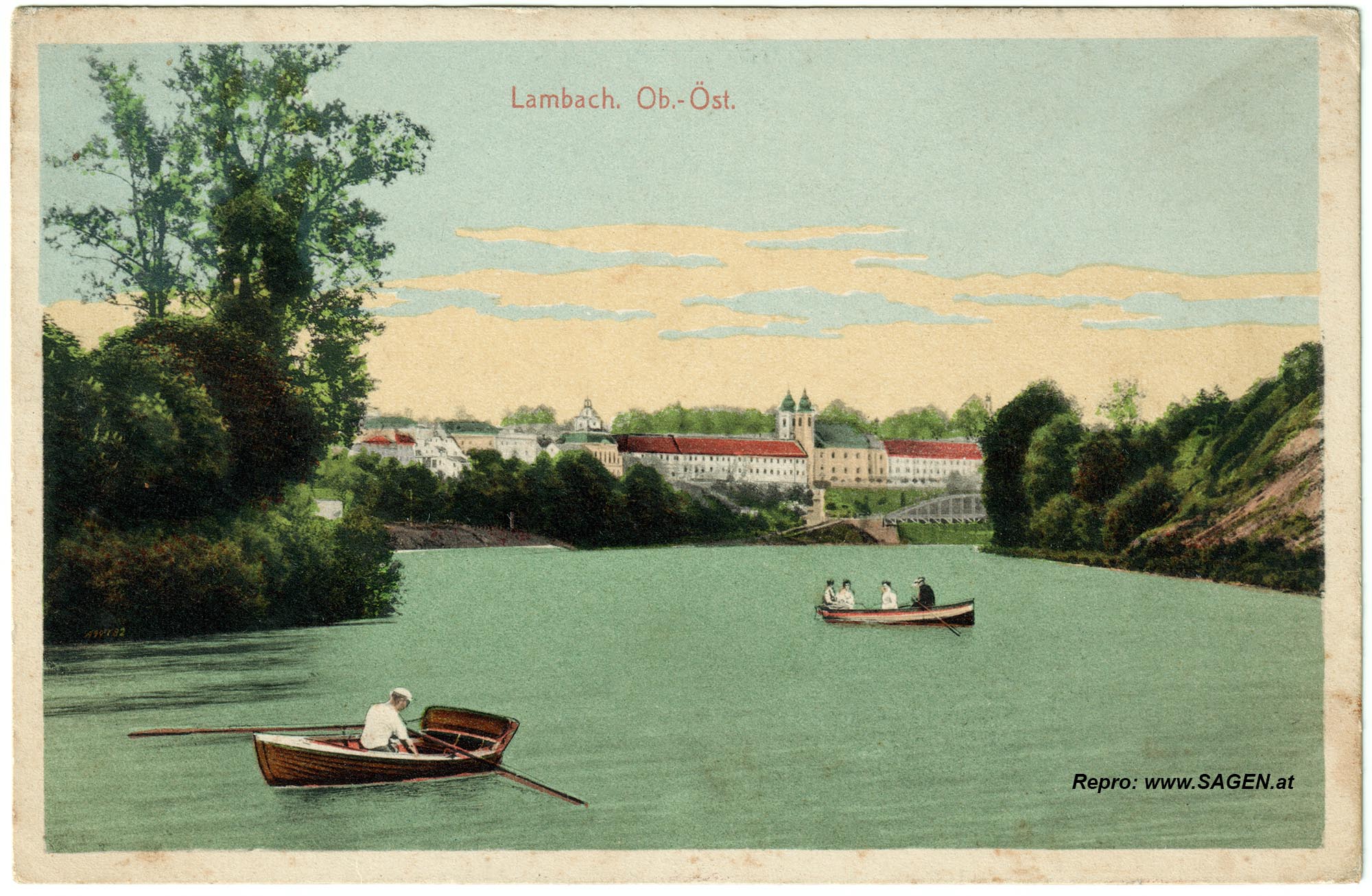 Lambach um 1910, Ruderboote auf der Traun