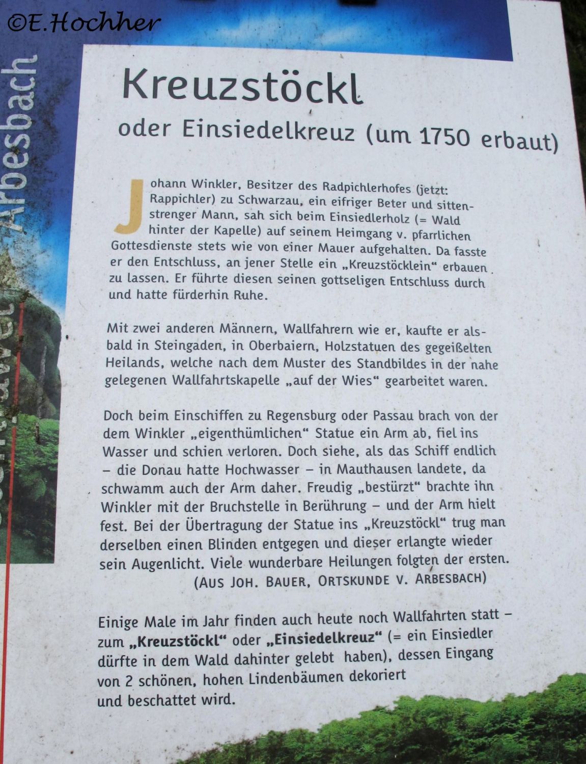 Legende zum Kreuzstöckl in Schönfeld im Waldviertel