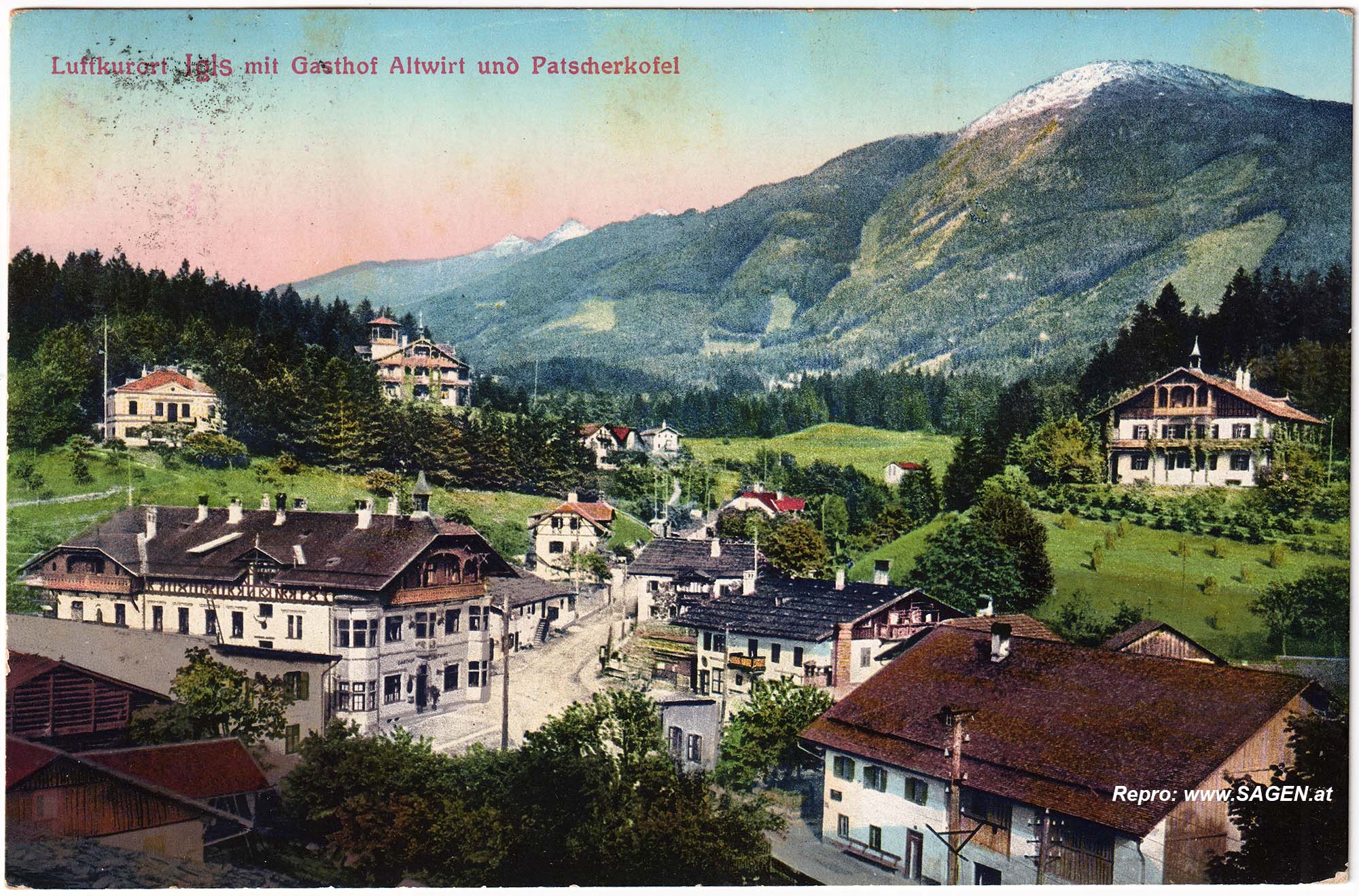 Luftkurort Igls mit Gasthof Altwirt und Patscherkofel