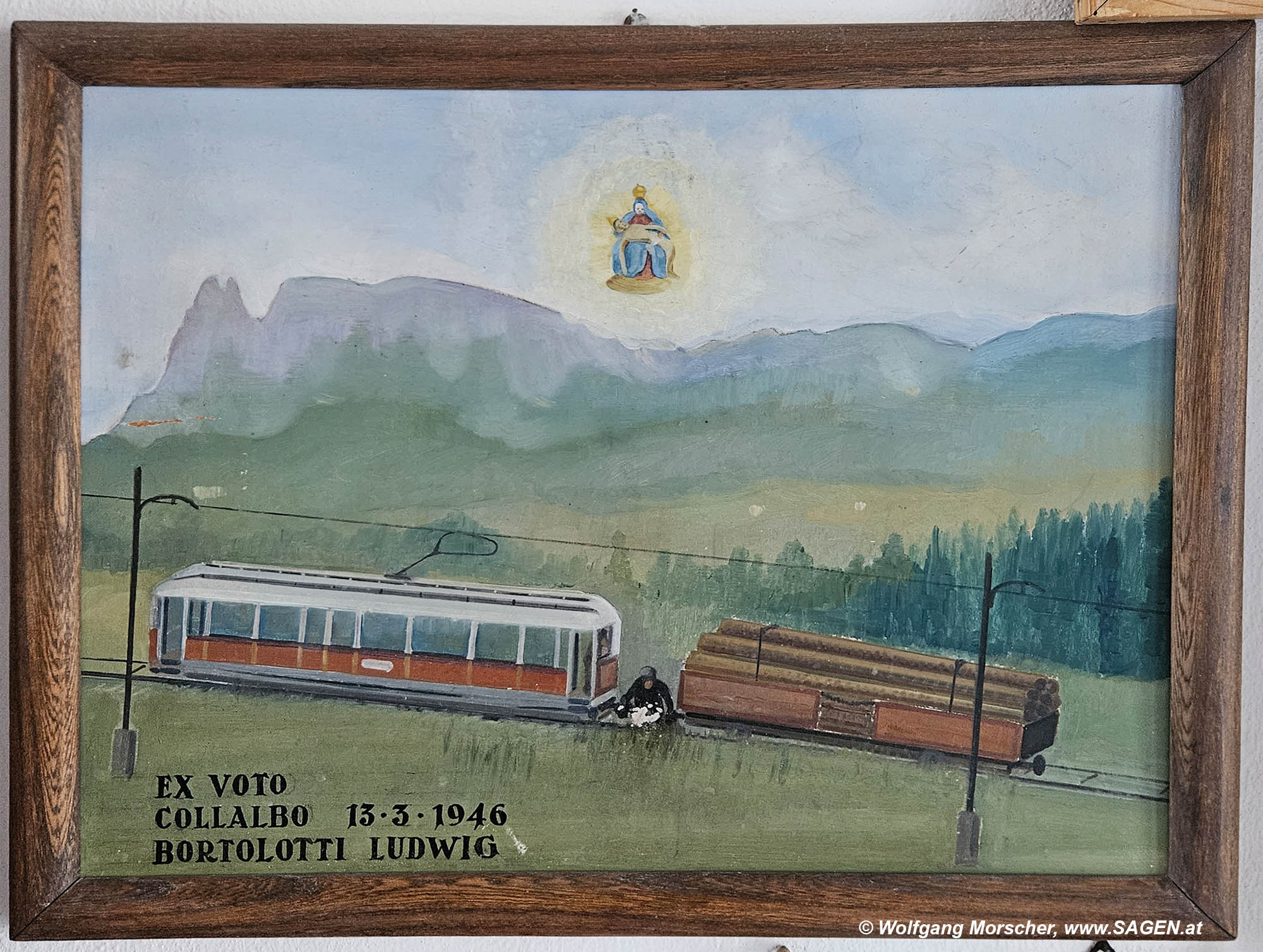 Maria Weißenstein, Votivbild Bahnunfall Klobenstein, Rittner Bahn 1946