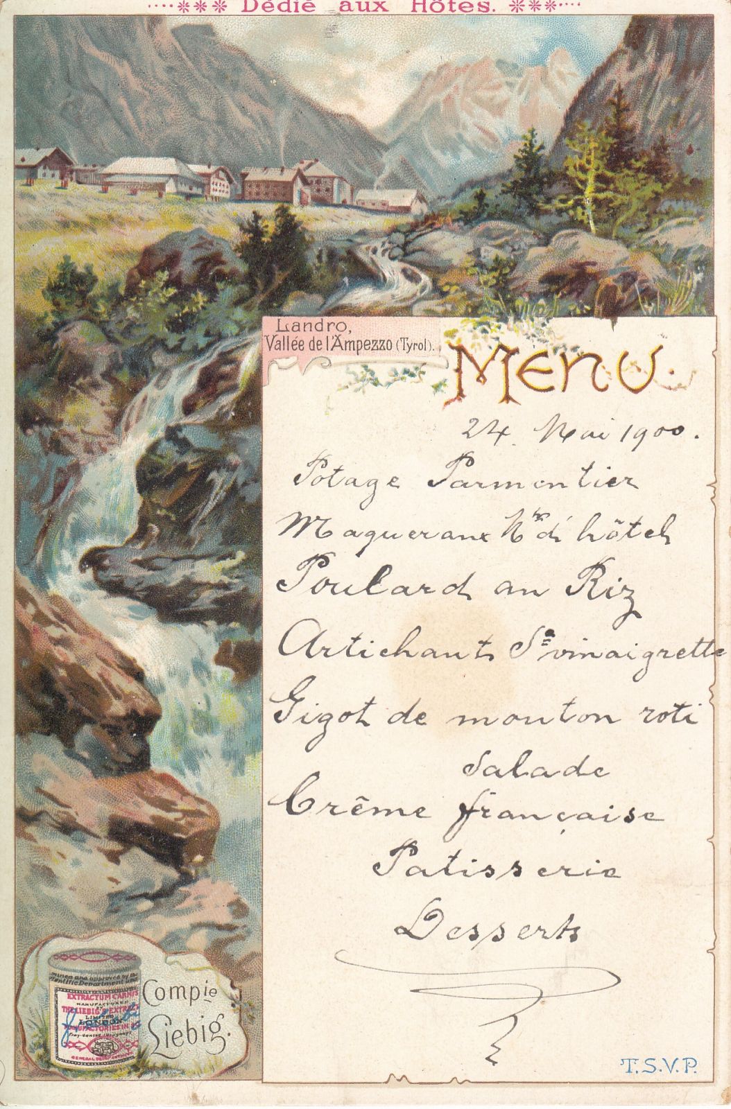 Menukarte aus Landro im Ampezzothal 1900