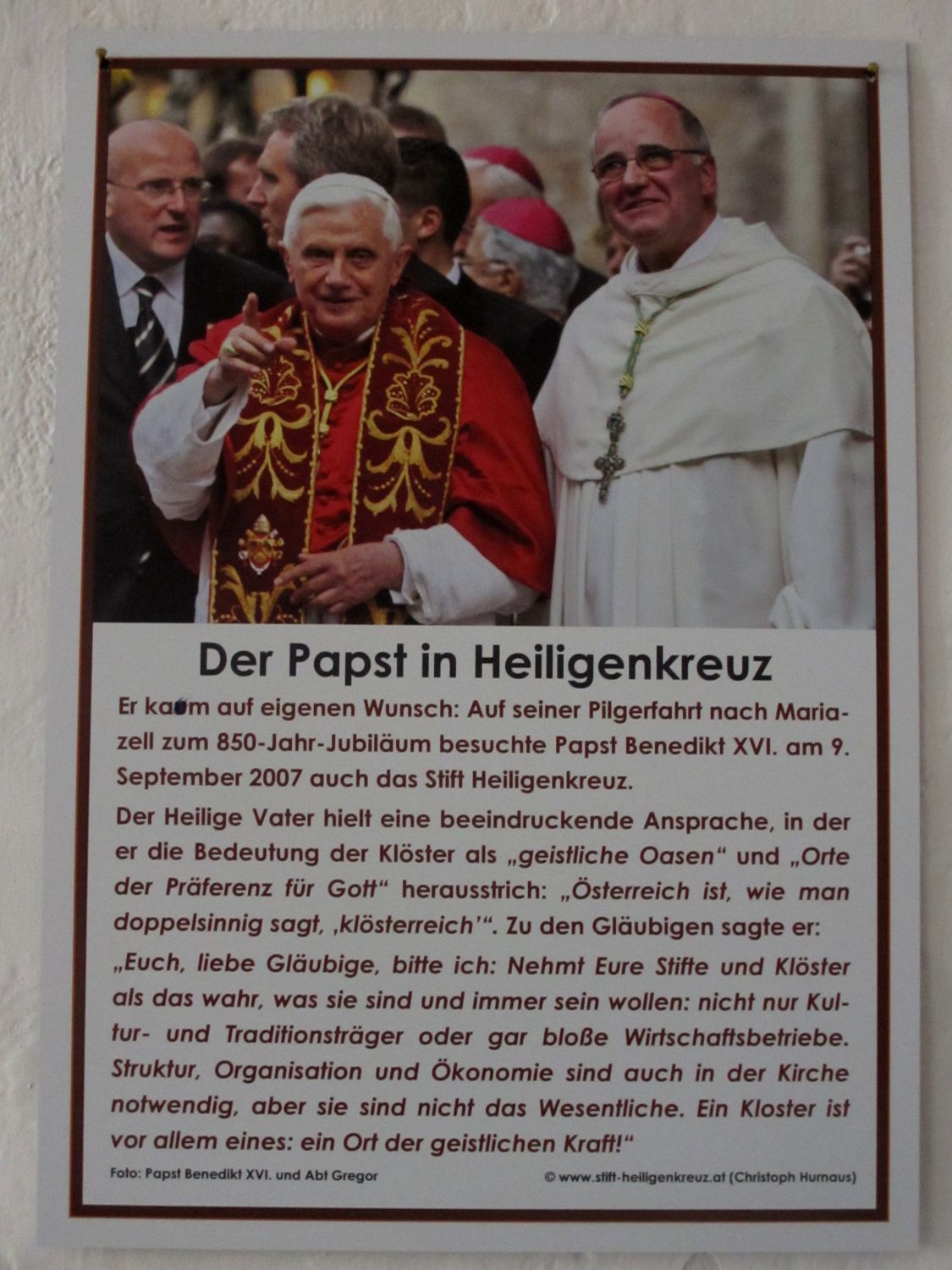 Papstbesuch Benedikt XVI., Stift Heiligenkreuz