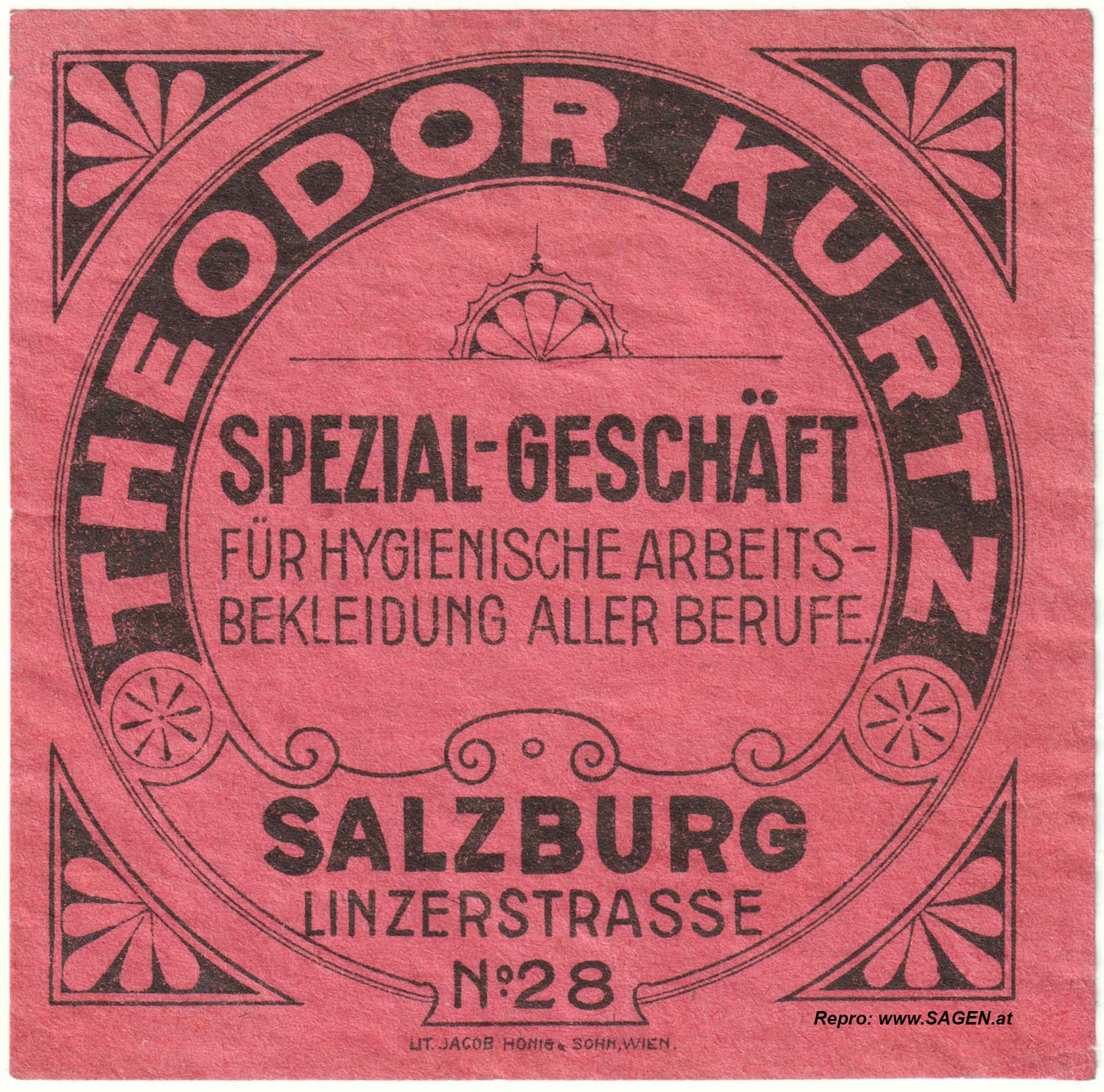 Reklamemarke Spezial-Geschäft Theodor Kurtz Salzburg