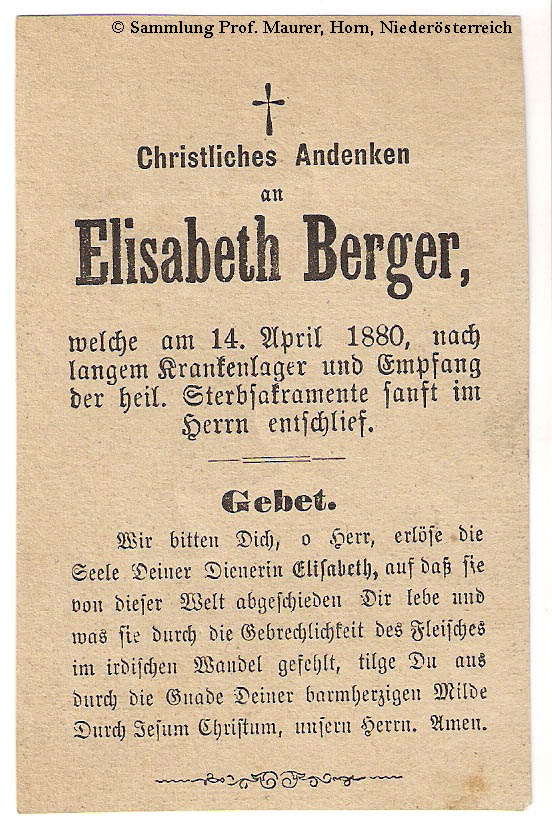 Sterbebild Elisabeth Berger