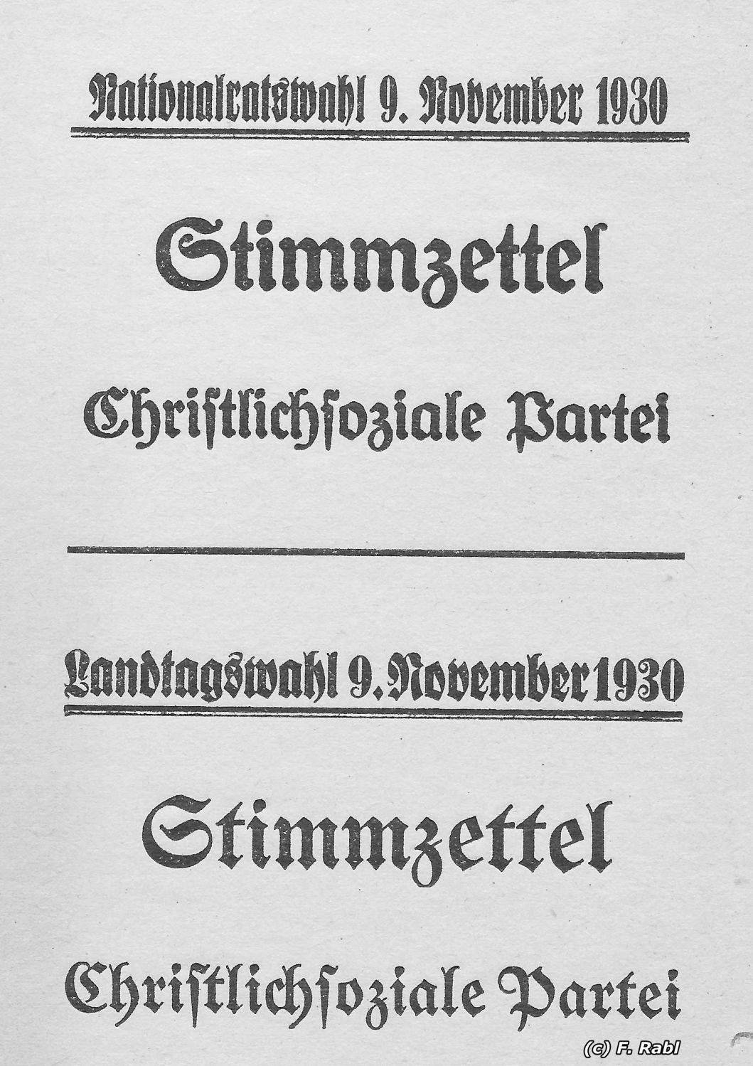 Stimmzettel 1930