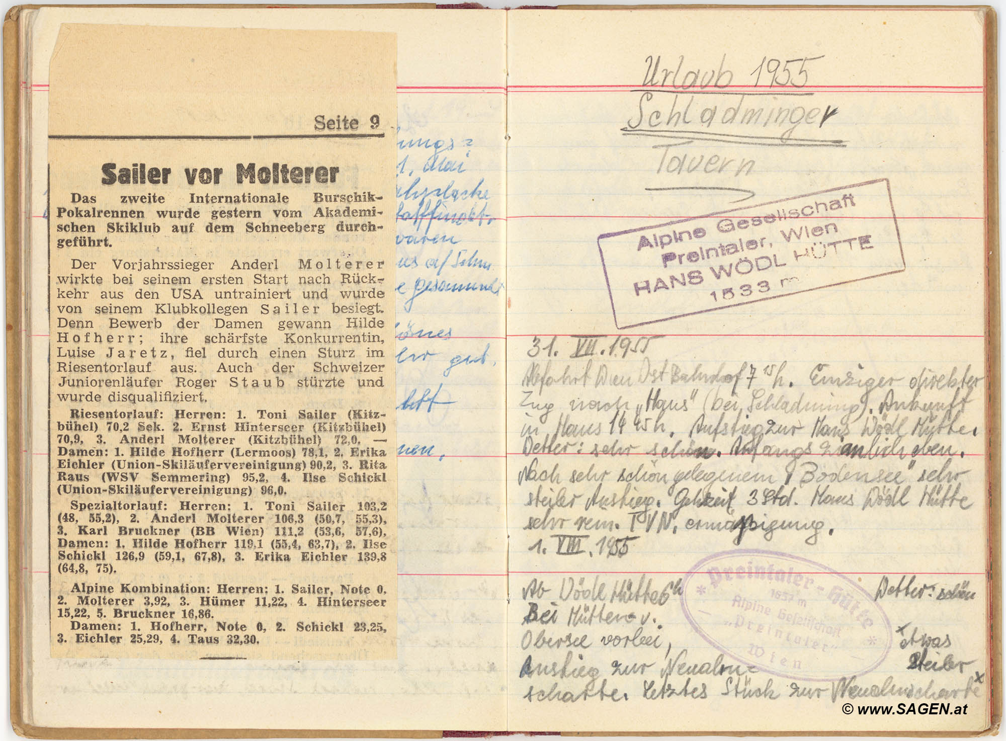 Tagebuch Urlaub in Österreich 1953 - 1957