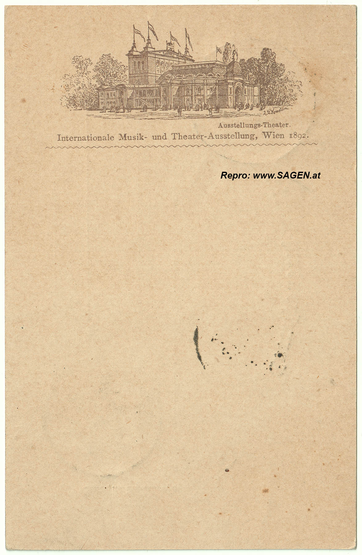 Vorläuferkarte, Internationale Musik- und Theater-Ausstellung, Wien 1892