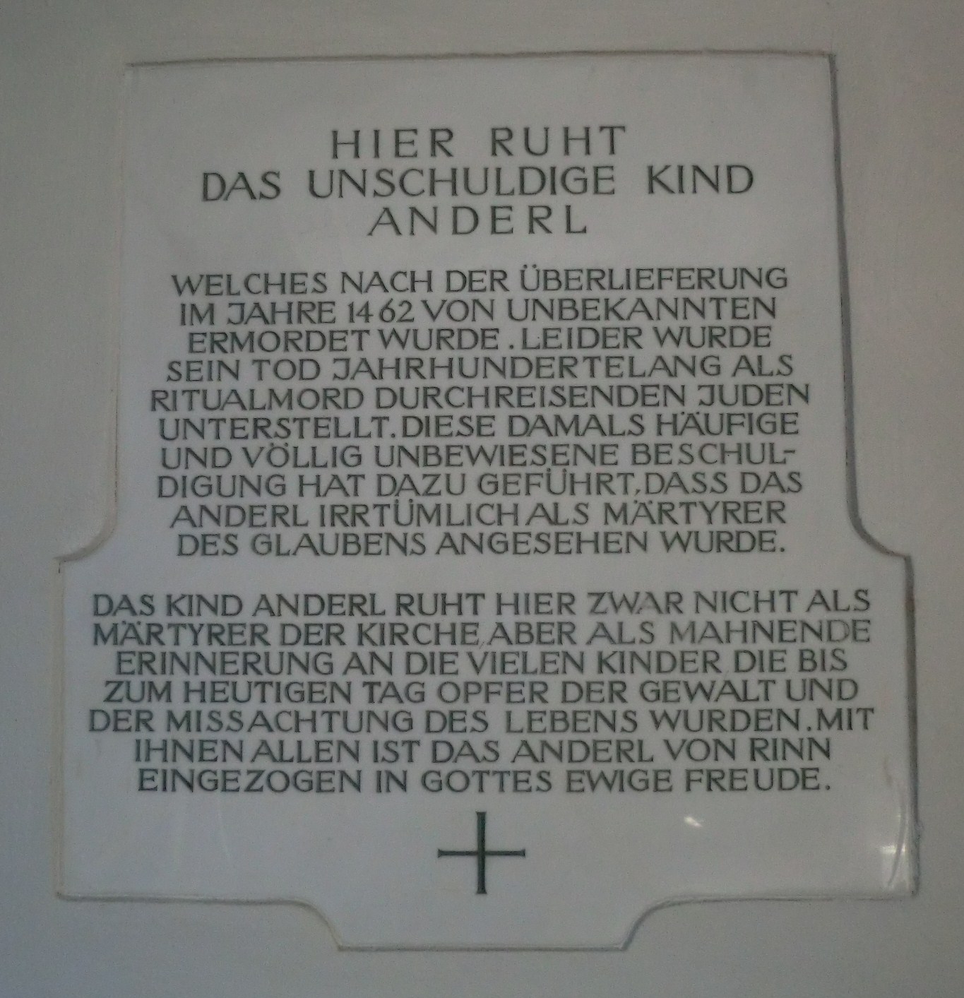 Wallfahrtskirche Rinn - Gedenken an Kinder als Opfer