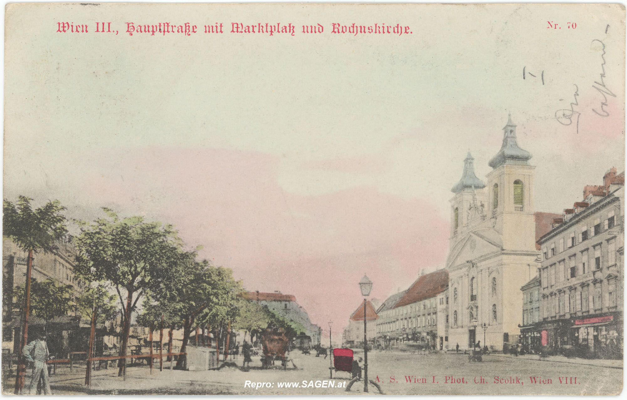 Wien III., Hauptstraße mit Marktplatz und Rochuskirche