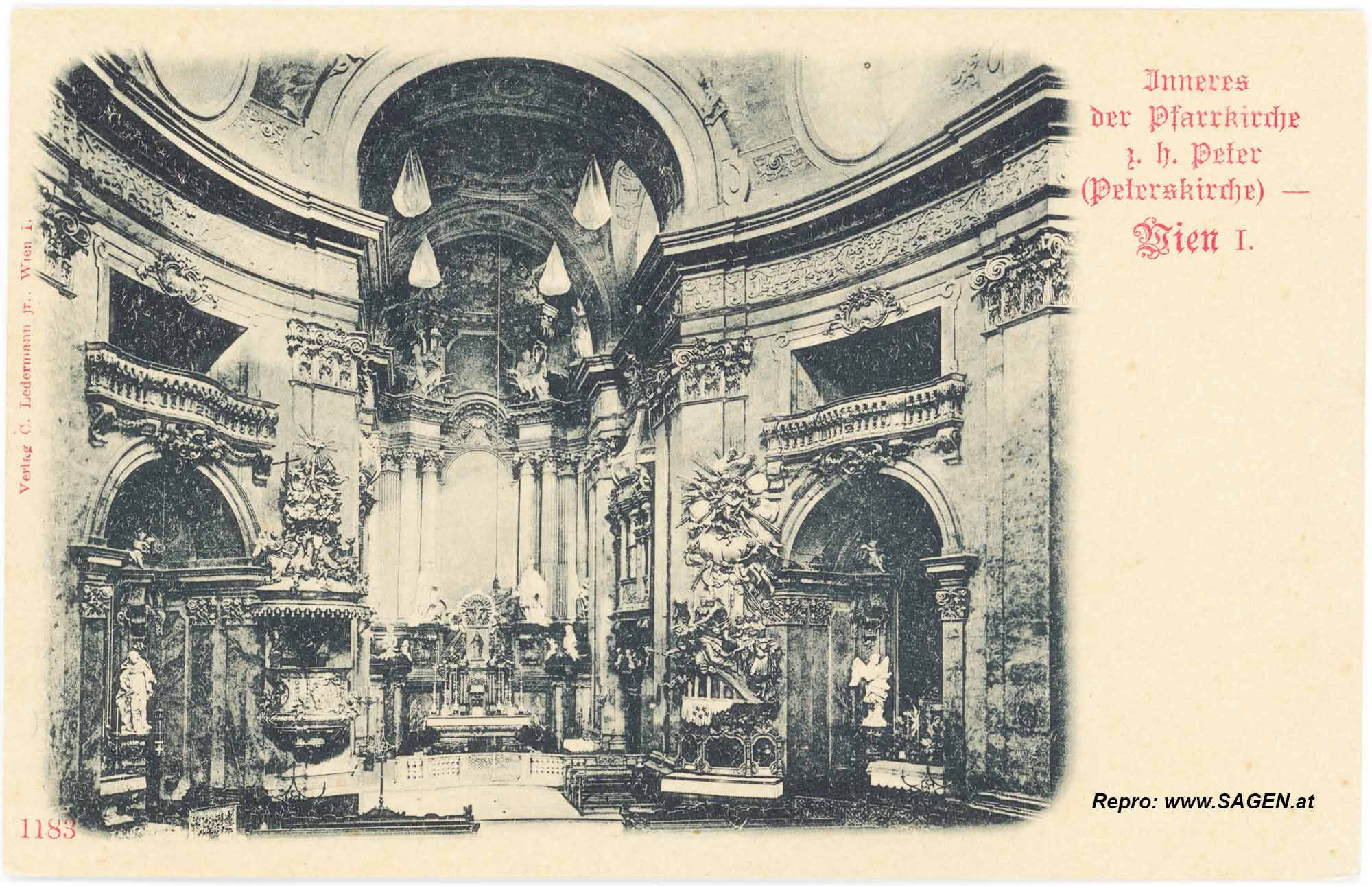 Wien Peterskirche Innenraum um 1900